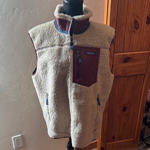 Patagonia Cream and Burgundy Fleece Vest
